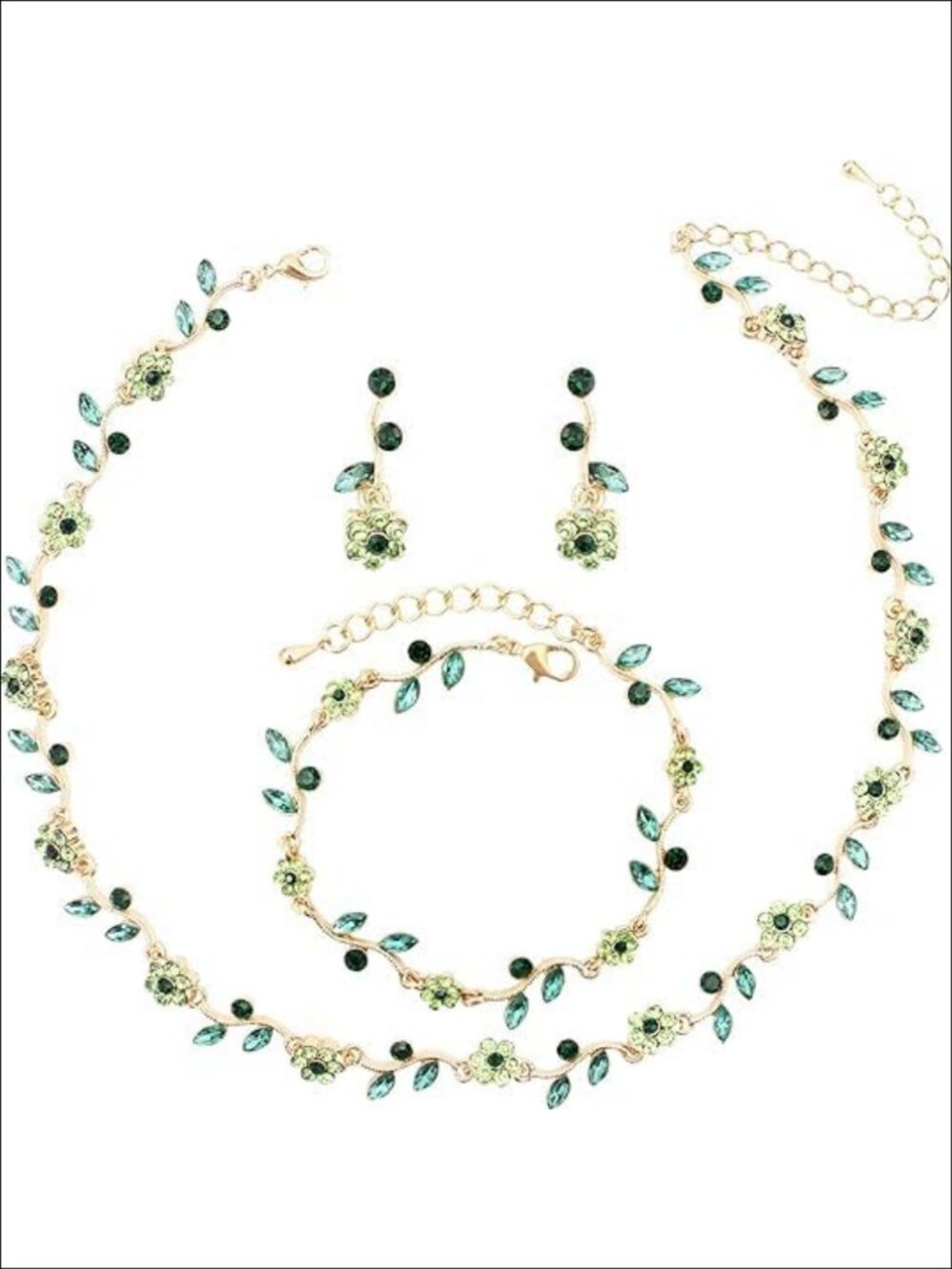 Austrian Crystal Rhinestone Flower Choker Necklace Earrings Bracelet Jewelry Set